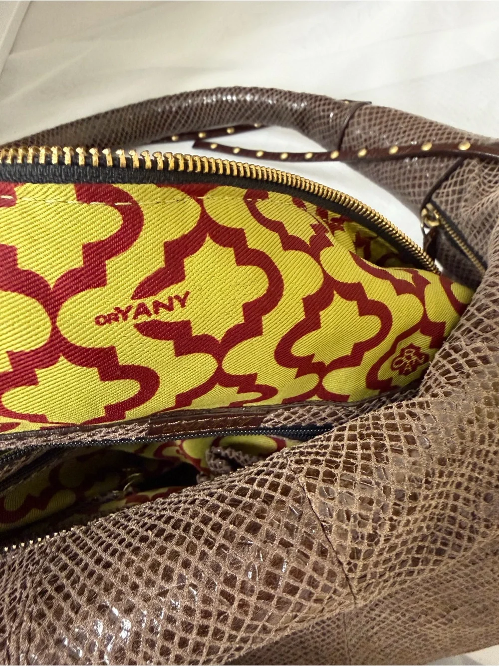 Dr Yannay Brown Snake Print Decorative Bag